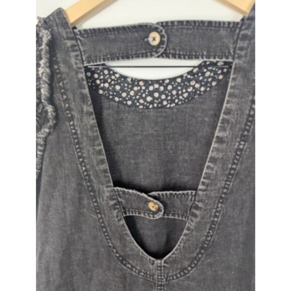 Pilcro Anthropologie Black Ruffle Shoulder Utility Mini Dress with Patch Pockets - Picture 10 of 11